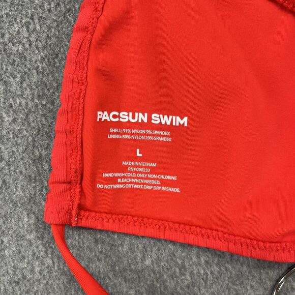 Pacsun Swim Bikini Womens Top Large Bottom Small Red Ribbed Two Piece Tie Side - Picture 7 of 11